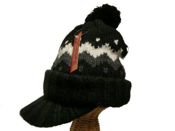 帽子 秋冬モデル ユニセックス ツバ付きニット帽(裏シャギー暖かい) サービス品!!ブラック♪拍卖