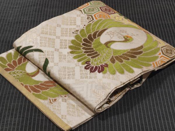 【アンティーク】雲間に鶴丸文 錦織 丸帯 TAGC02004風楽拍卖