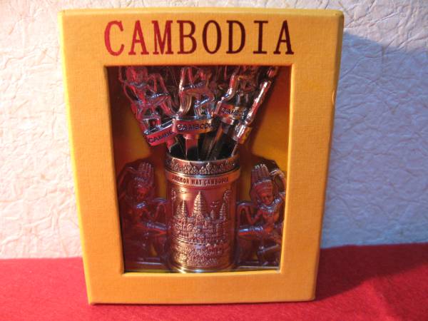新品 カンボジア製 アジアン雑貨 デザートフォークセット 6本 アンコールワットタイプ ブロンズB拍卖