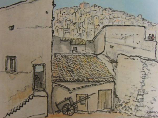 守屋 多々志、乾いた町(シチリア島カニカッティ)、希少な額装用画集より、美品、新品額装付拍卖