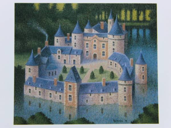 西村 龍介、朝の城、希少な額装用画集より、美品、新品額装付拍卖