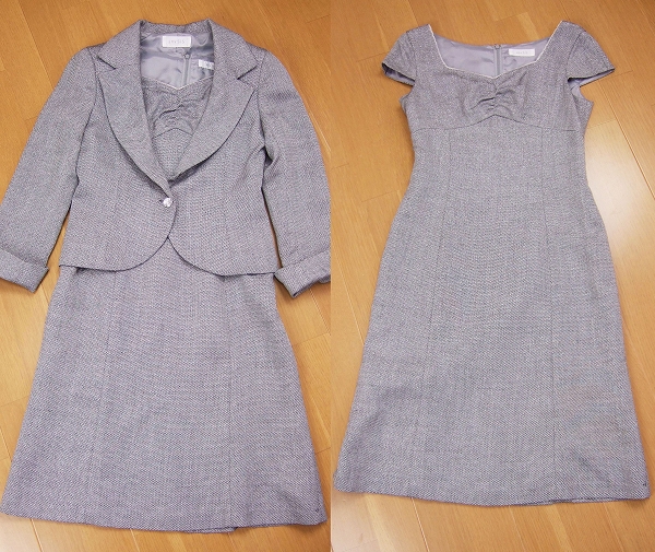 美品★エニシス anySiS★シルク混&ラメ入り*色香シャーリング*ワンピーススーツ*セットアップ*2*(9号.Mサイズ)拍卖