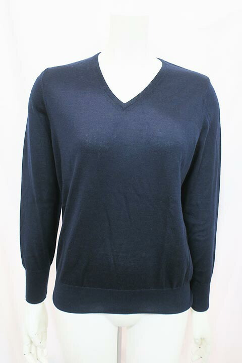 【中古】23区 ニジュウサンク トップス レディース 長袖 秋冬 小さいサイズ Vネックセーター ネイビー カシミヤ×シルク混拍卖