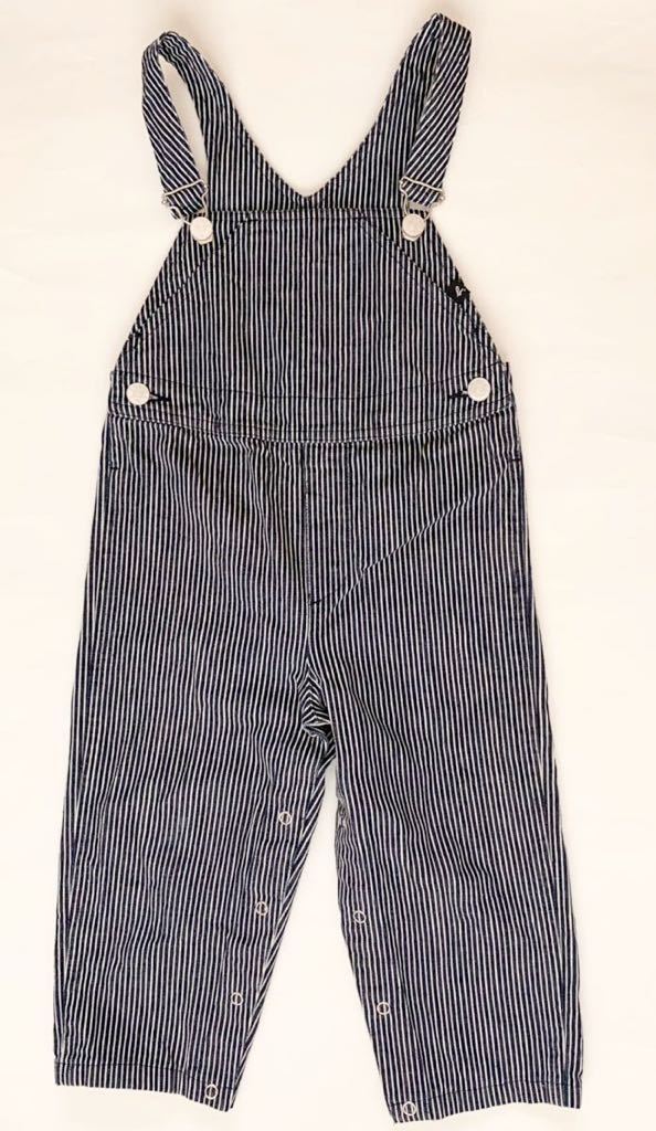 アニエスベーアンファン2ans 90cmオーバーオール agnes b. ENFANT ストライプオーバーオール つなぎ 子供ブランド服 ブランドロゴポケット拍卖