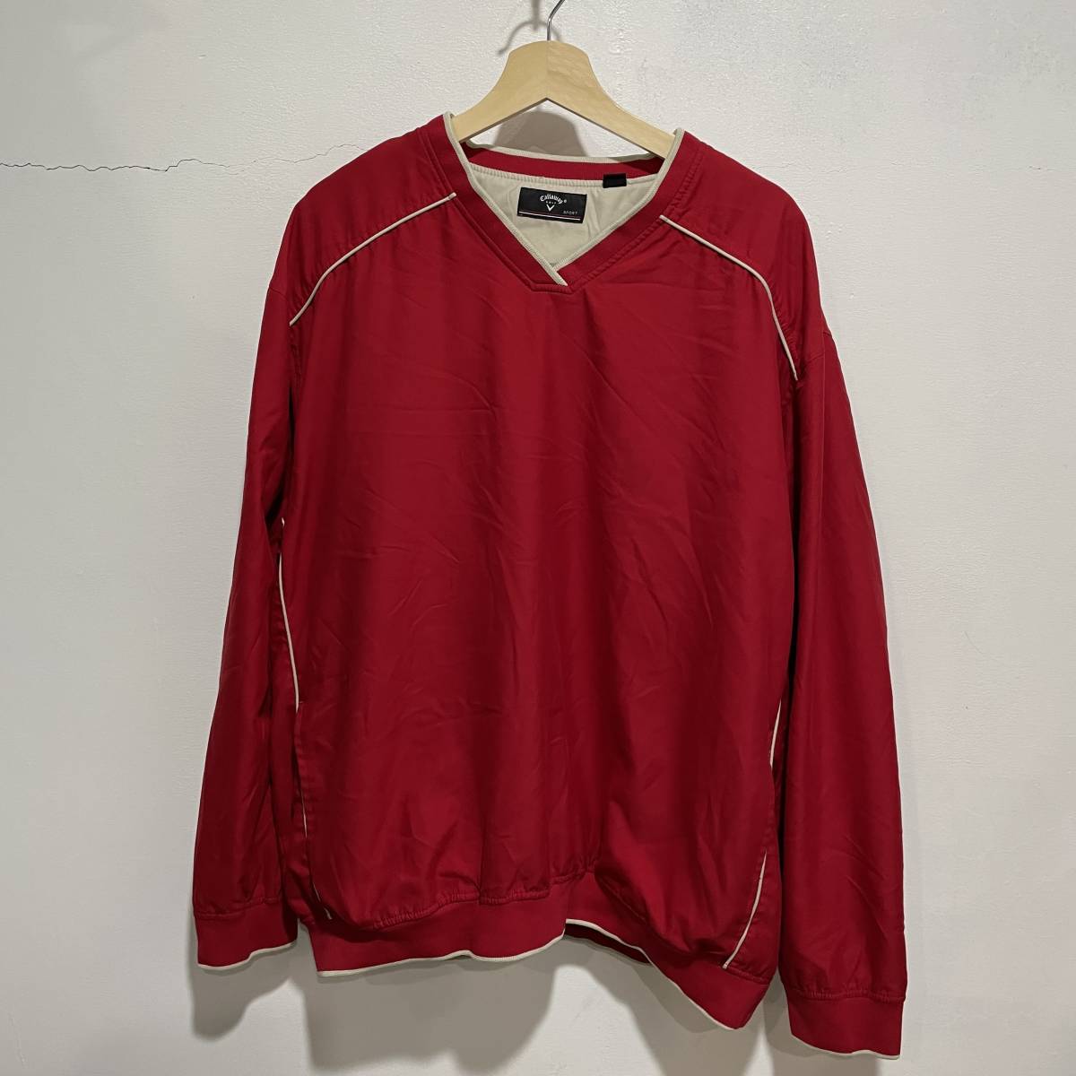 送料無料☆Callaway GOLF☆キャロウェイ☆Vネックプルオーバージャケット☆メンズXL☆赤☆ポリエステル☆E9c拍卖