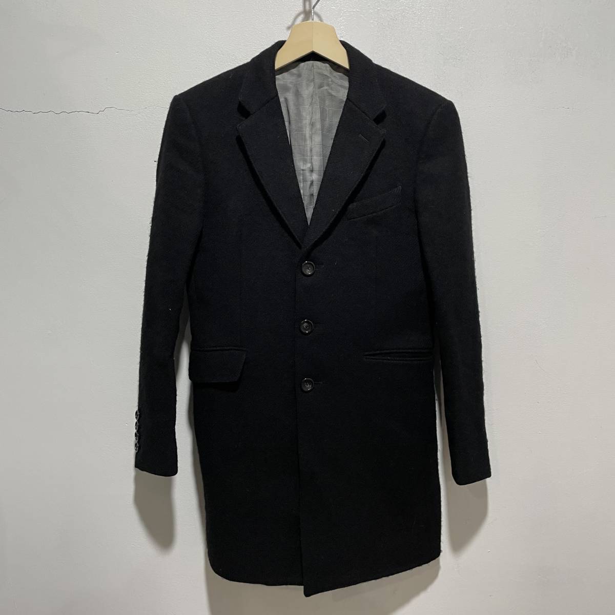 ☆送料無料☆ハリスツィード×ジャックスペード☆ウールチェスターコート☆黒☆44☆c22拍卖