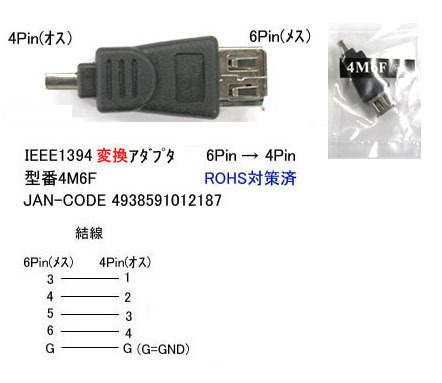 【4M6F】IEEE変換アダプタ コネクタ変換 6ピンを4ピンに拍卖