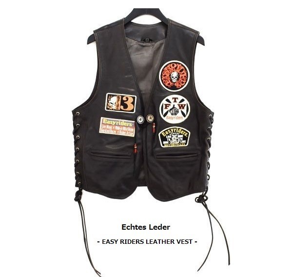 MN-0683-008 イージーライダース EASY RIDERS フルデコ スカル ドクロ FTW ワッペン レザーベスト Echtes Leder ライディングジャケット拍卖