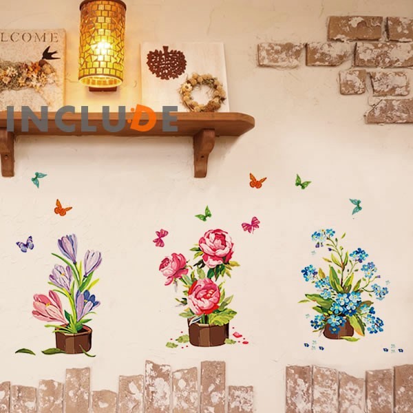 ウォールステッカー 薔薇 バラ 赤い花 青い花 プランツ 花壇 花瓶 楽しい 部屋が明るくなる 華やか 気分転換 いいね フィル拍卖