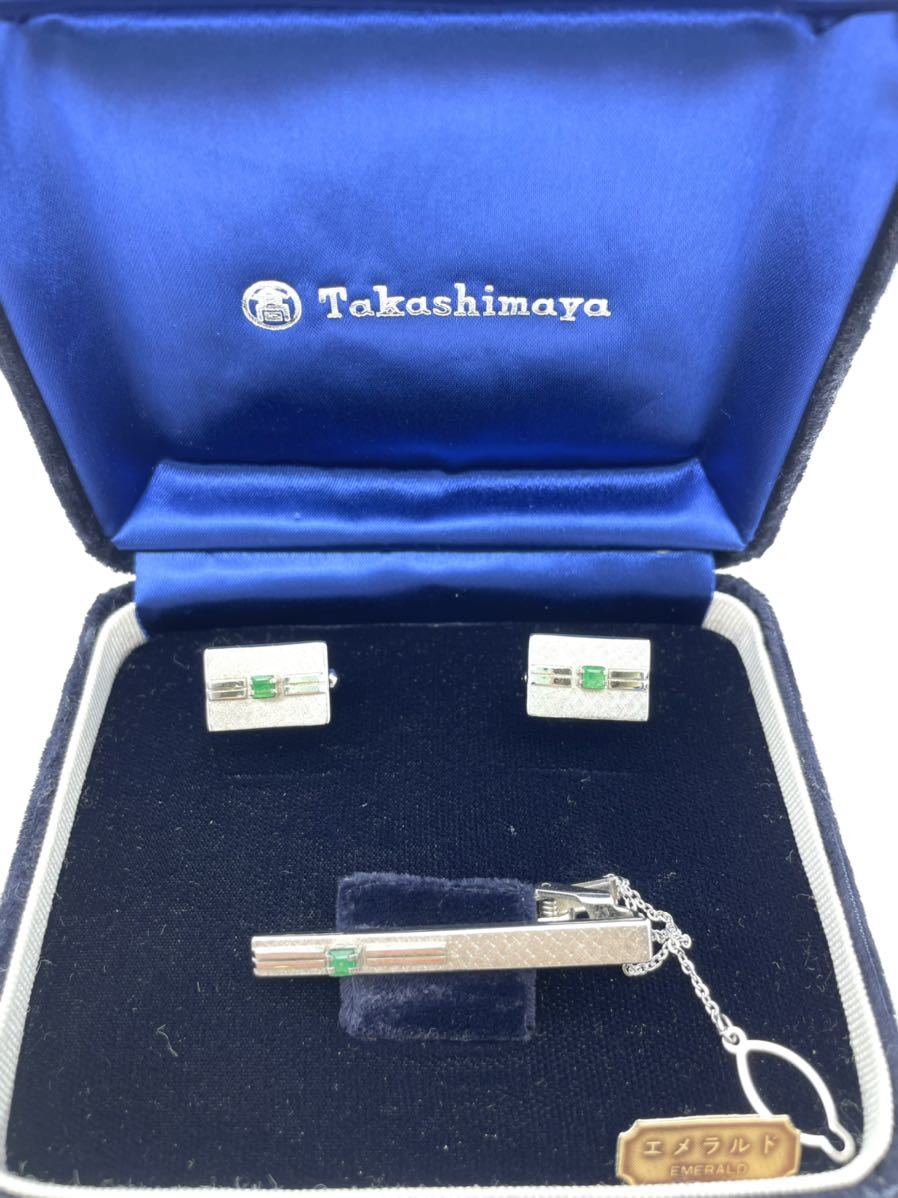 ヴィンテージ 銀製 エメラルド タイバー タイピン カフリンクス拍卖