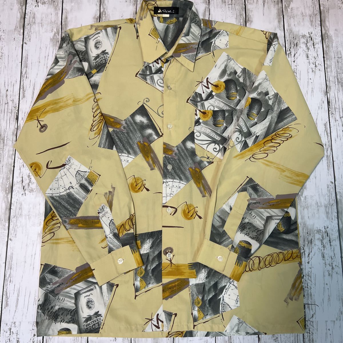 RatokuⅡ 総柄 柄シャツ レトロ アート ビンテージ 長袖シャツ ポリエステル100%拍卖