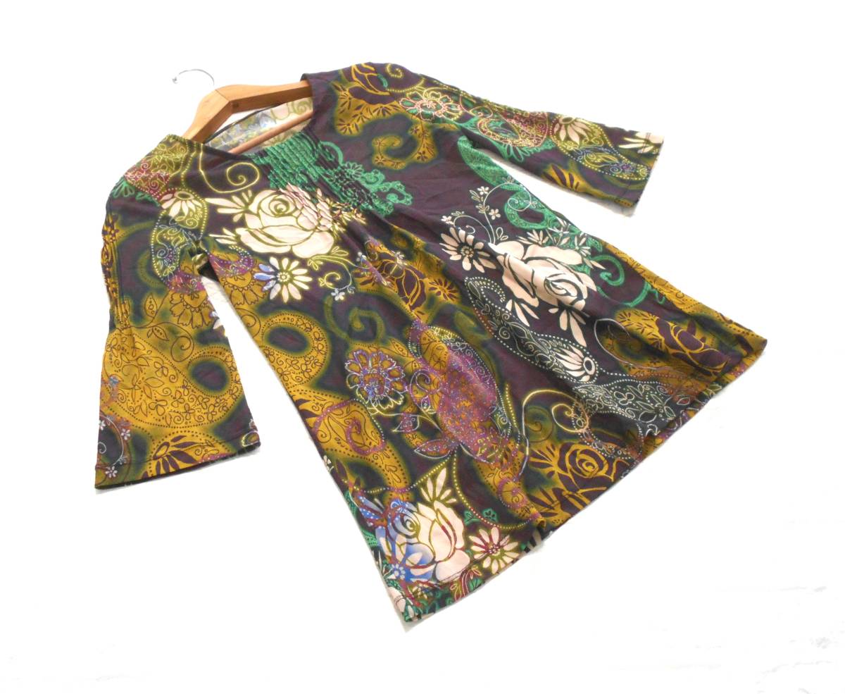 〔 送料無料 〕 GEORGES RECH ジョルジュレッシュ ブラウン フラワー プリント メッシュ カットソー ( 日本製 茶 花柄 オリエンタル 洗える拍卖