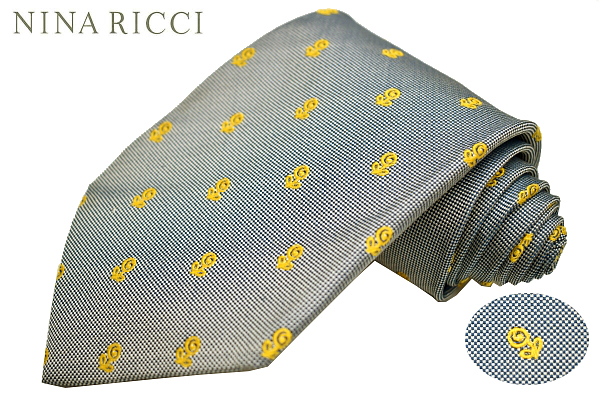 N-2548★送料無料★NINA RICCI PARIS ニナリッチ パリ HAND MADE★正規品 フランス製 グレー灰色 花柄 小紋柄 織り生地 シルクネクタイ拍卖