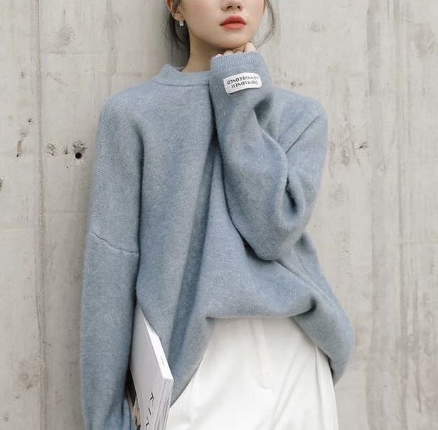 jemiremi カフスワンポイントニット ライトブルー拍卖