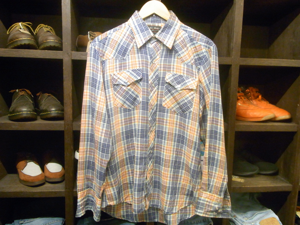 70'S BORDER JOWN PERMANENT PRESS WESTERN CHECK SHIRT SIZE M ヴィンテージ パーマネント プレス ウエスタン チェック シャツ拍卖