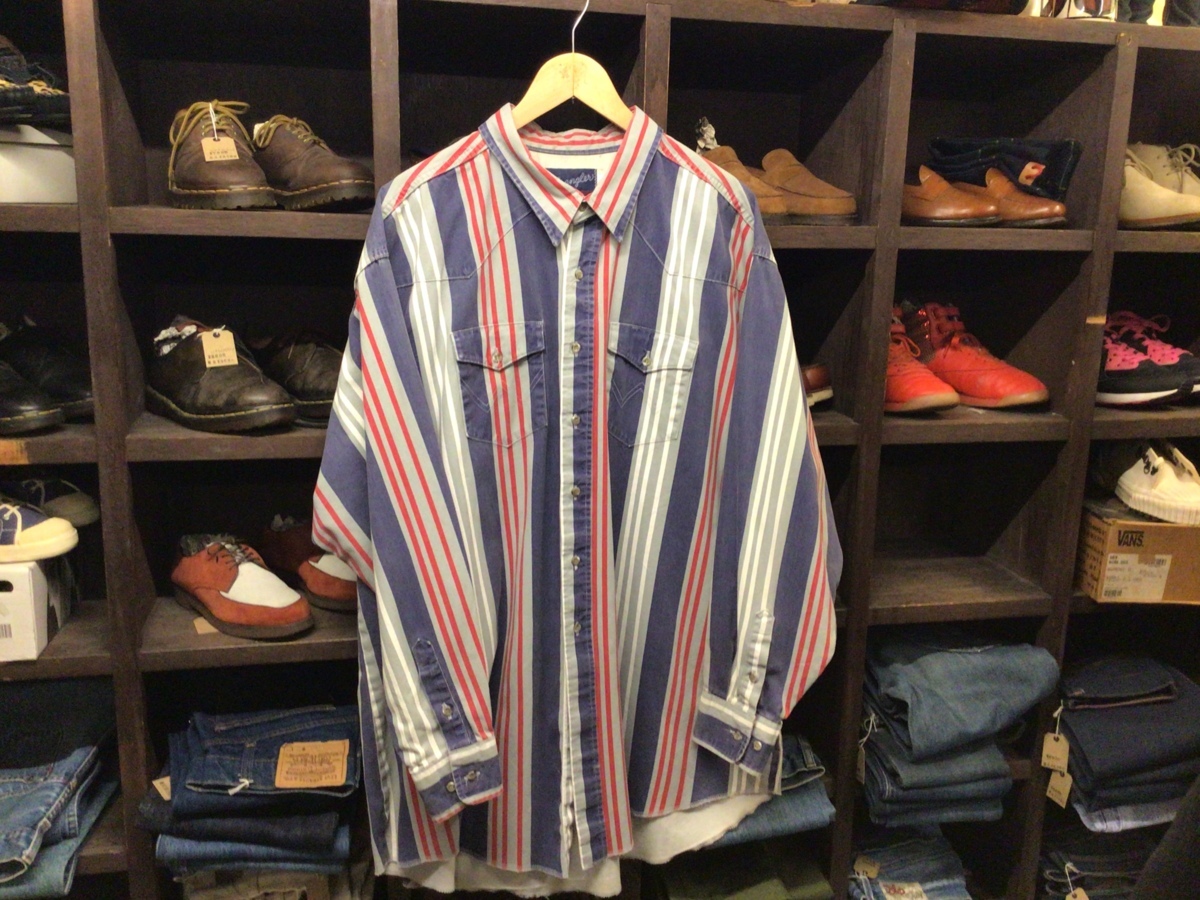 ビックサイズ MADE IN USA WRANGLER STRIPE WESTERN SHIRT SIZE XL アメリカ製 ラングラー ストライプ ウエスタン シャツ 長袖拍卖