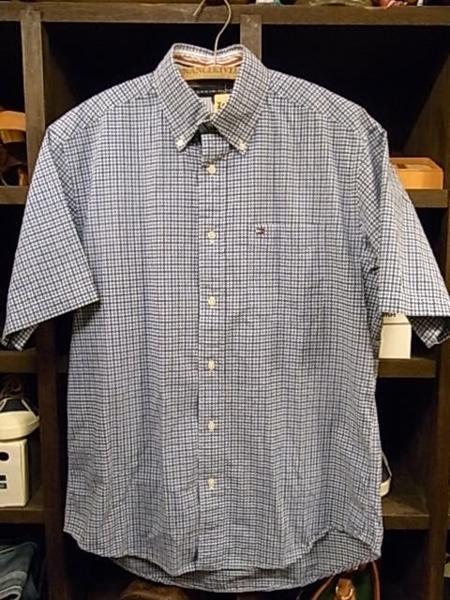 美品 TOMMY HILFIGER 半袖 チェックシャツ SIZE S 青 トミー拍卖