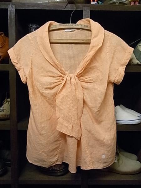 メーカーズシャツ鎌倉 チェック柄 リボン付 半袖 カットソー SIZE 7 鎌倉シャツ拍卖