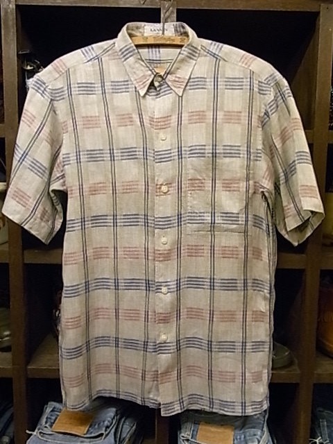 美品 LANVIN STUDIO PARIS リネン生地 チェック柄 半袖 シャツ SIZE 46 ランバン拍卖
