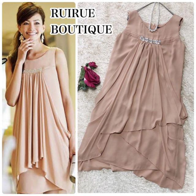 ルイルエブティックビジュー付き ドレープ ワンピース ドレス Mサイズ RUIRUE BOUTIQUE拍卖