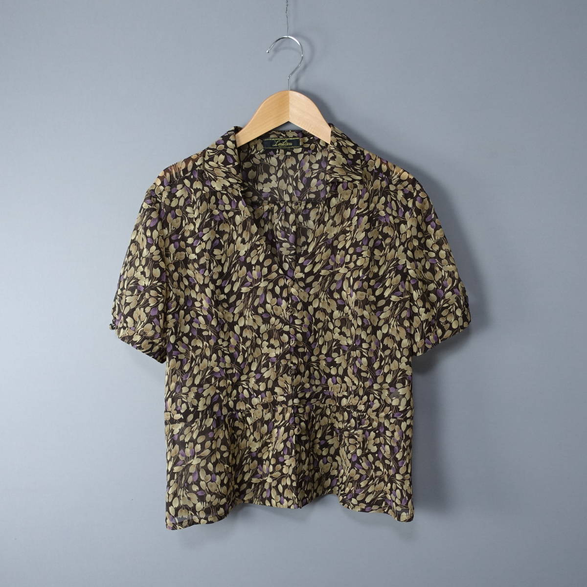 Leilian/レリアン/11/日本製/チューリップ柄シャツ/ベージュ×ブラウン/ブラウス/トップス/レディース拍卖