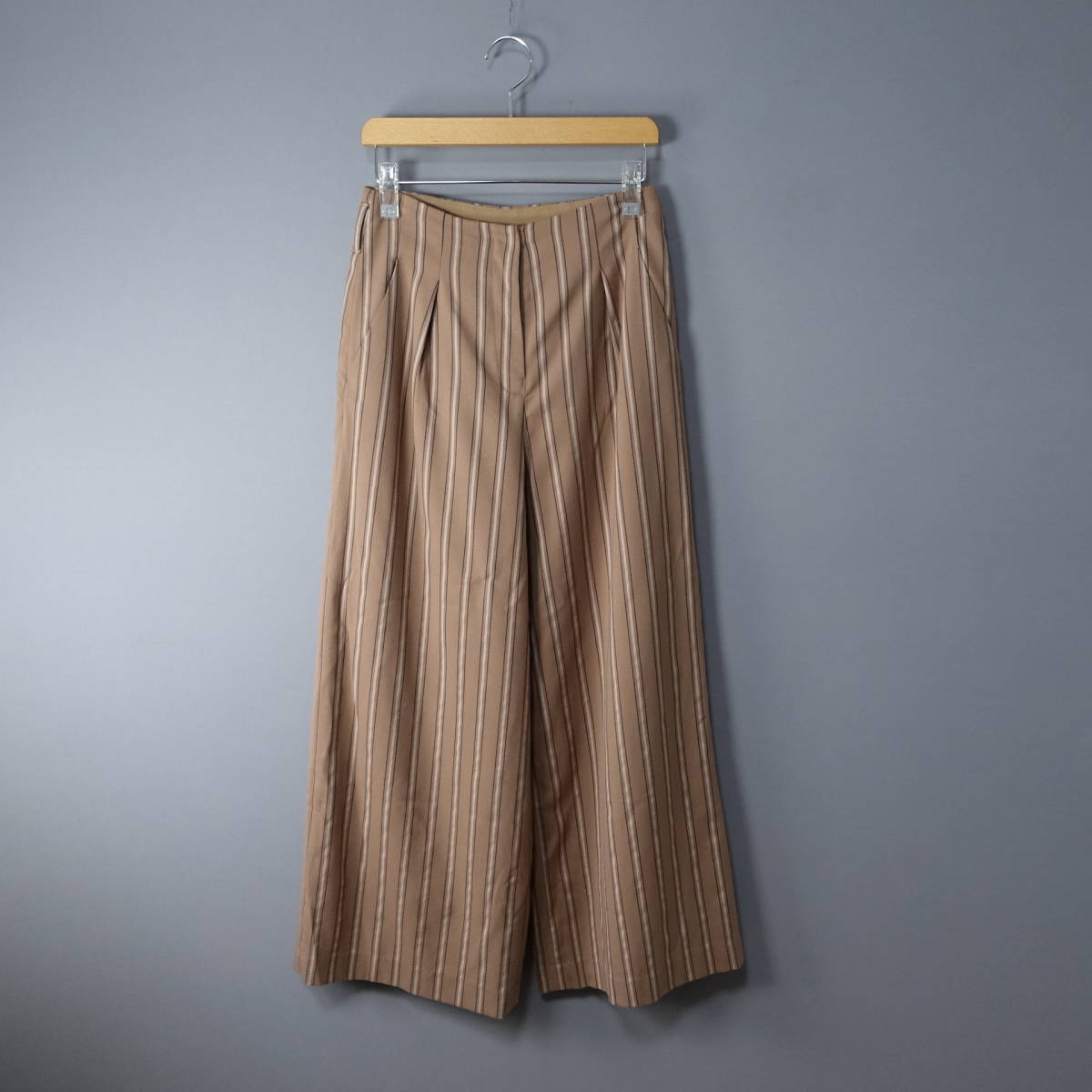 訳あり☆NATURAL BEAUTY BASIC/ナチュラルビューティーベーシック/S/ウール混/ストライプ/ワイドパンツ/ブラウン/茶/レディース/ボトムス拍卖