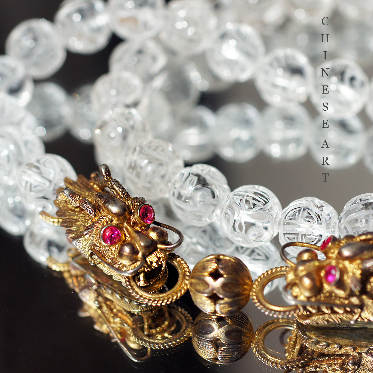 希少 レア 中国 彫刻 本 水晶 細工 SILVER 925 ドラゴン デザイン ネックレス 130g ジュエリー クリスタル 銀 龍 ヴィンテージ 美術 アート拍卖