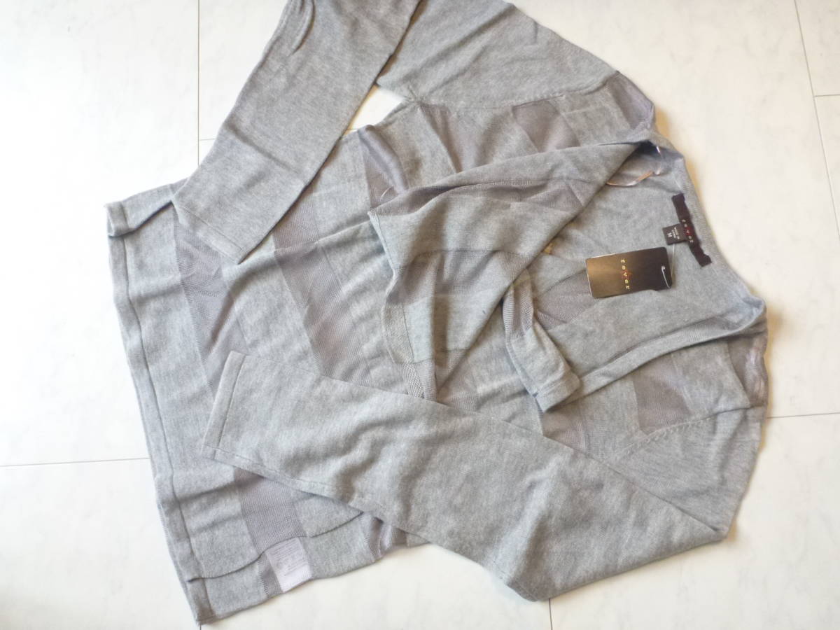 新品fever フィーバー★グレー ボーダー編み 羽織り カーディガン M拍卖