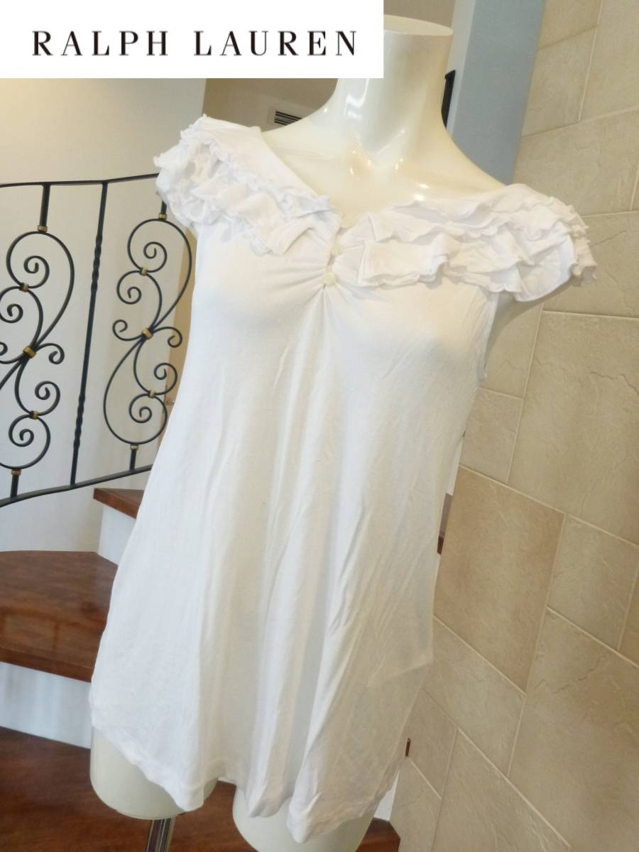 ラルフローレン★ 白 ホワイト フリル 半袖 カットソー S相当拍卖