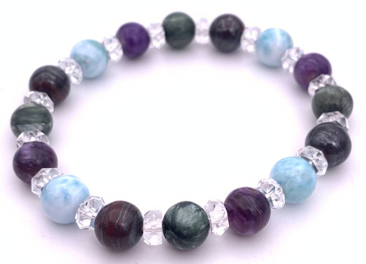 世界3大ヒーリングストーン☆天然石セラフィナイト&スギライト&ラリマー&チャロアイトのブレスレット拍卖