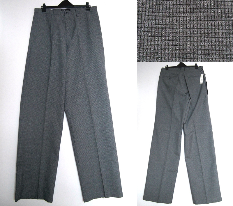 ♪新古品♪細かいチェック柄 ワイドパンツ【BLUE WAY】ブルーウェイW28 ★グレーの濃淡★裾上付 日本製拍卖