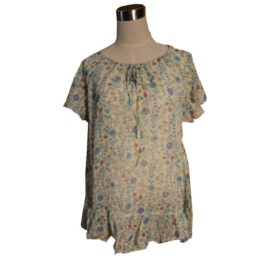 エプロン シフォン地 チュニックプルオーバー 小花柄 サービス品 ブルー 22-DD★★拍卖