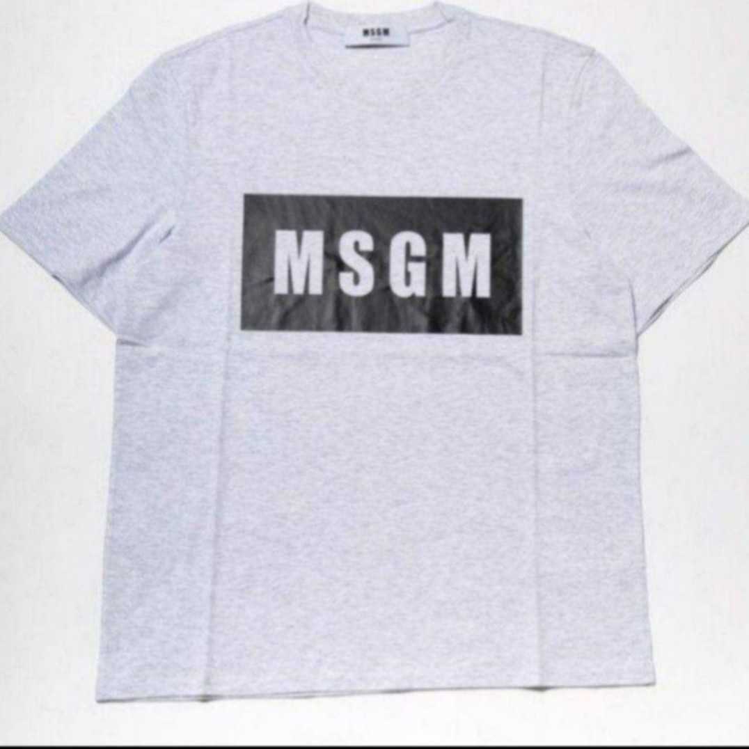 【M】MSGM エムエスジーエム/半袖Tシャツ/パネルロゴプリント/グレー拍卖