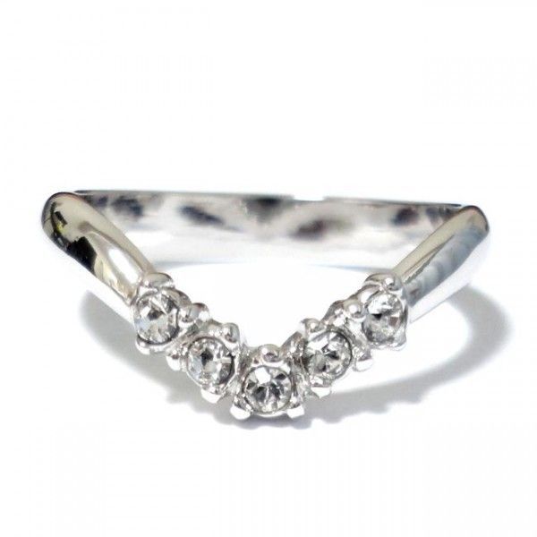 9号 Vライン 重ね付けに重宝 スワロフスキークリスタル アルファベット イニシャル シルバー リング 指輪 ユニセックス拍卖