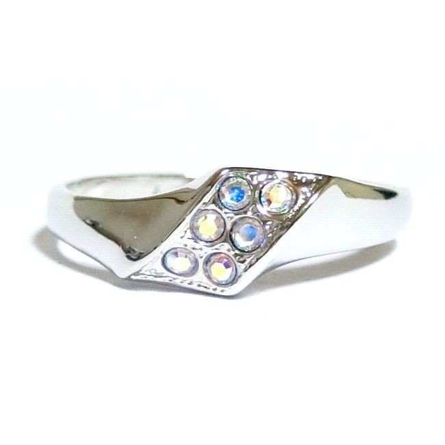 9号 スワロフスキークリスタル 斜めライン オーロラクリア シルバー リング 指輪 ユニセックス 男女兼用 レディース メンズ拍卖