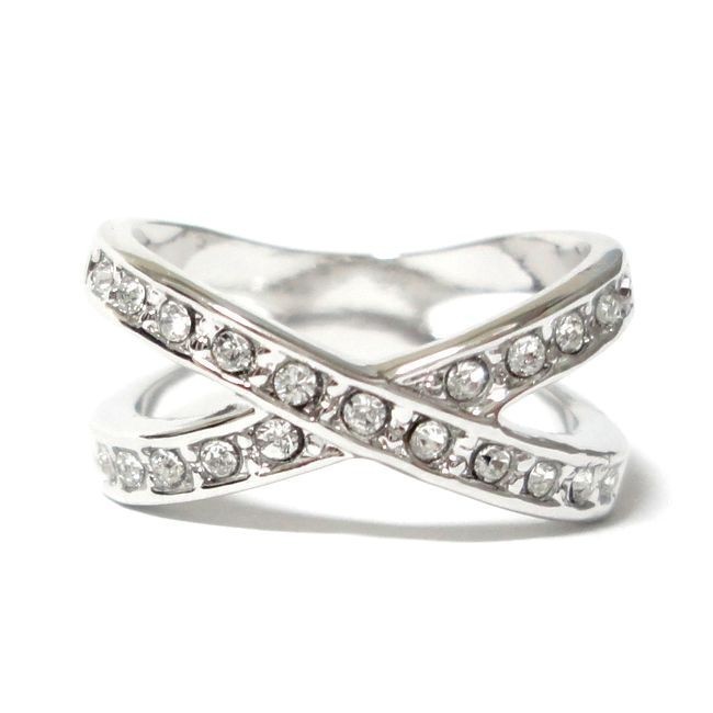 19号 X エックス スワロフスキークリスタル アルファベット イニシャル シルバー リング 指輪 ユニセックス拍卖