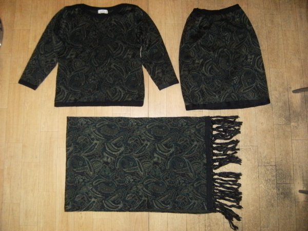 昭和レトロ 日本製 ボヘミアン モータウン ヒッピー スーツ 上下セット ストール 長袖ニット スカート セット★ディスコ パーティー ドレス拍卖