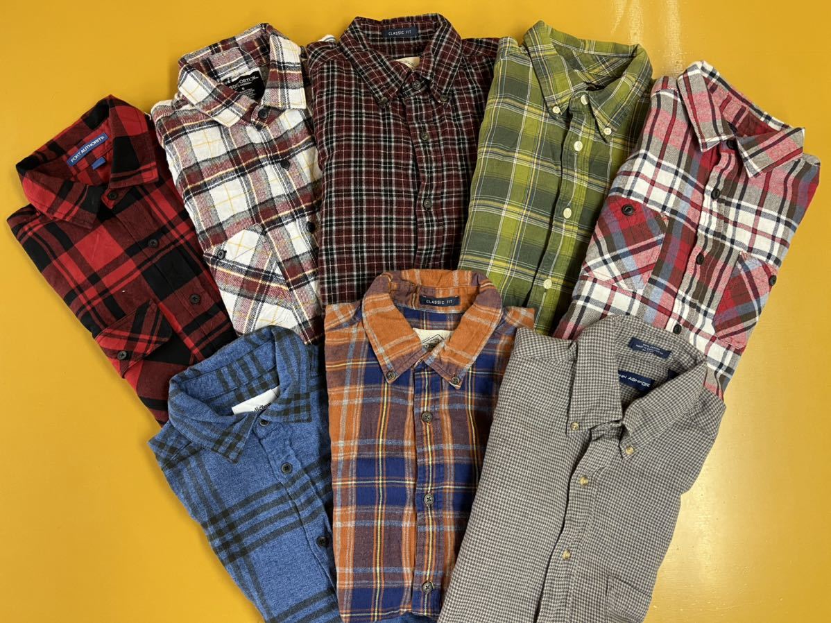 ■■ USA古着卸 良品 長袖 フランネルシャツ S 8枚 セット まとめ売り アメリカ古着 ネルシャツ 起毛 チェック柄 シャツ拍卖
