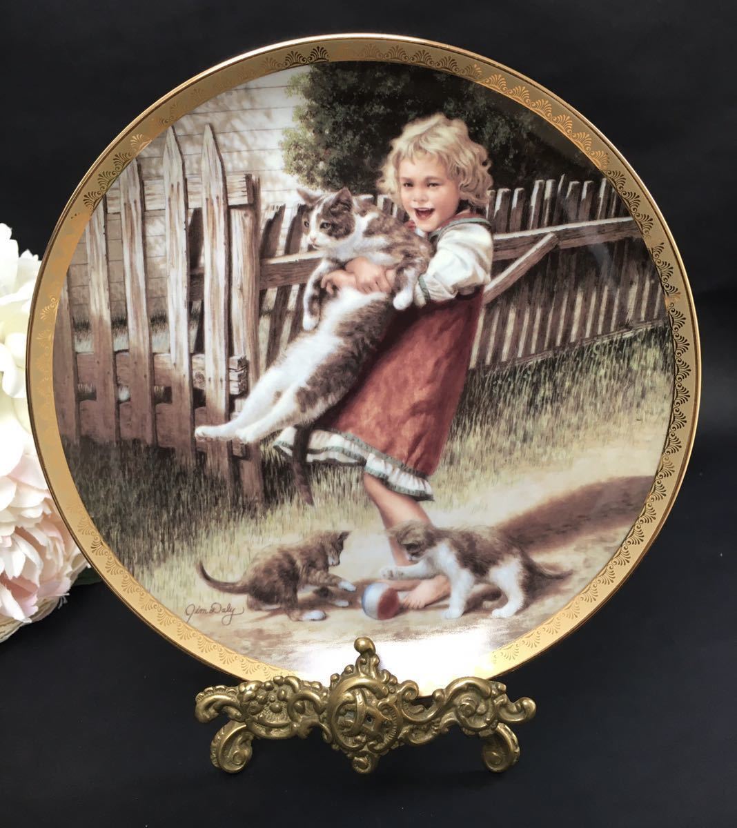 1995年 Bradford Exchange社「チャイルドフッド フレンズ」by Jim Daly 猫の絵皿 ネコの飾り皿 プレート拍卖