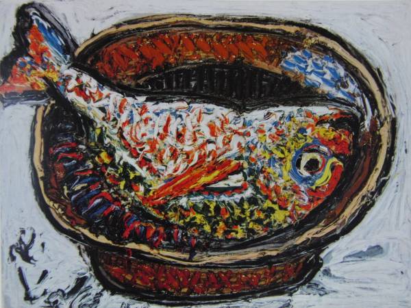 梅原龍三郎、【鯛】、希少な大判額装用画集より、美品、日本人画家、新品額装付、送料込み拍卖