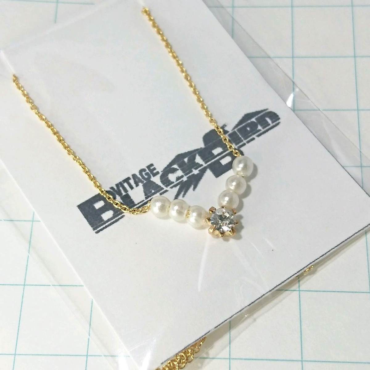 送料無料)ビンテージ☆パール フェイク クリアラインストーン一粒☆約39cm☆アンティークネックレス A08227拍卖