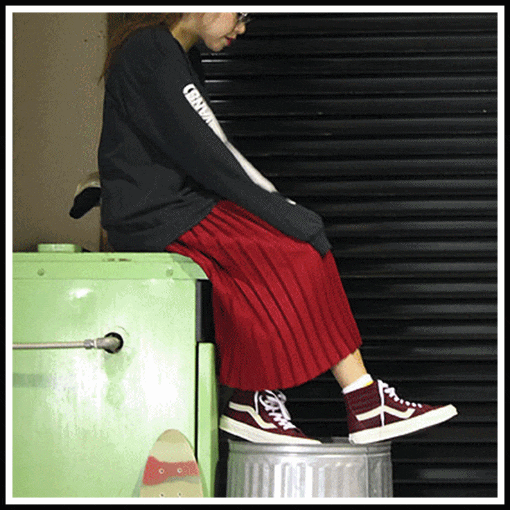 sofar ソーファー プリーツ スカート ウエストゴム 赤 すね丈 ミモレ丈 春 秋 レトロ ウール beams bshop studious united tokyo iena ined拍卖