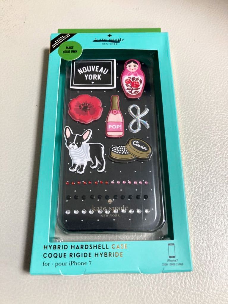 新品 未使用 kate spade ケイトスペード スマホケース ハードケース iPhone7 黒 ブラック ドット シール付き iPhone8 SE2 拍卖