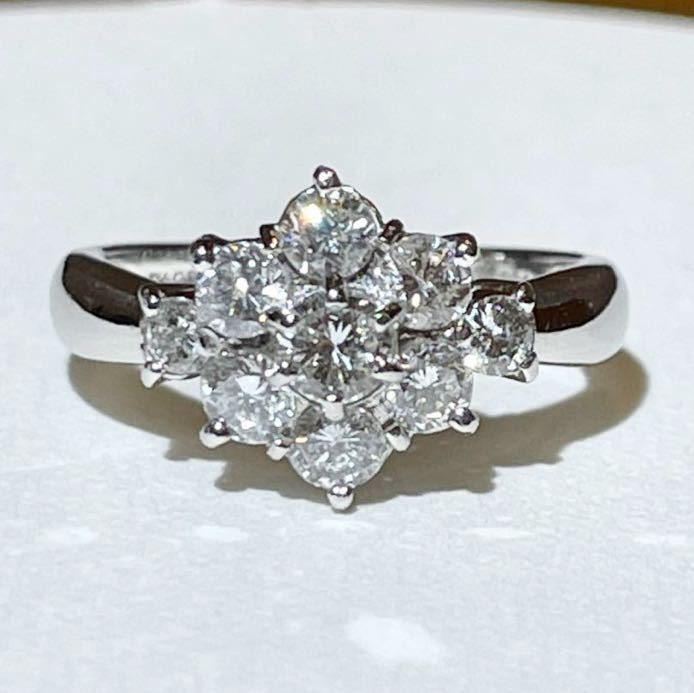 ☆Pt900 ダイヤ 1.00ct付き花柄デザインプラチナリング☆拍卖