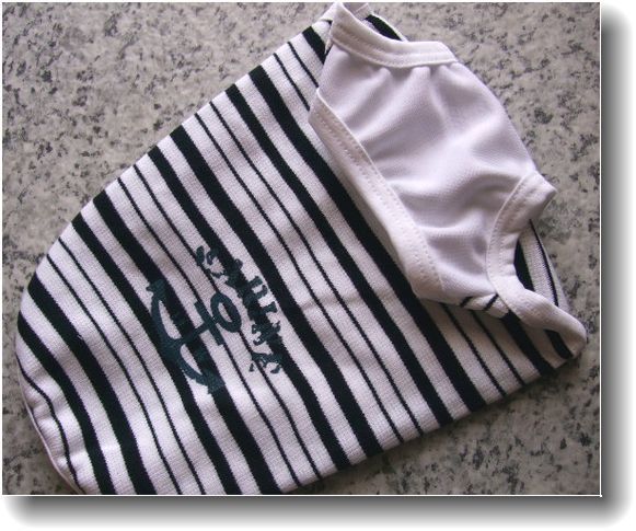 犬服W45-M■Mサイズ■トイプードル等小型犬用ランダムボーダー柄マリンTシャツ*白×黒色ハンドメイド拍卖