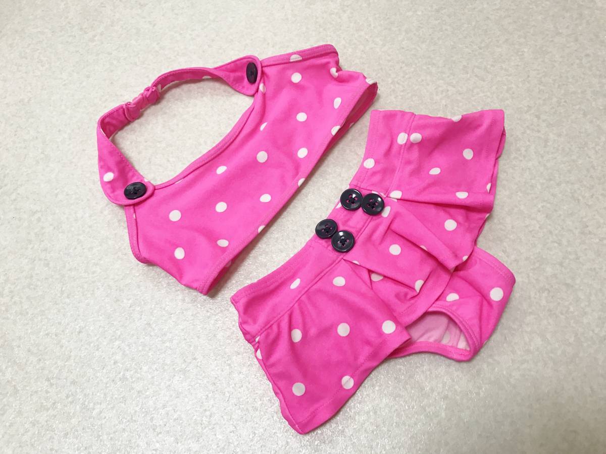 ●ベビー水着 2才/95●baby GAP★ドット柄/やや蛍光ピンク*女の子ビキニ拍卖