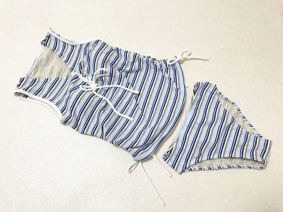 ●水着 9M●ブラックシャーク◆タンキニ水着:ラメ入りボーダー拍卖