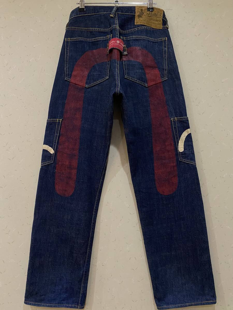 ※EVISU PARIS 戎 エヴィス エビス パリス 大黒レッドペイント セルビッチ カーゴ デニムパンツ 濃紺 30     BJBB.D拍卖