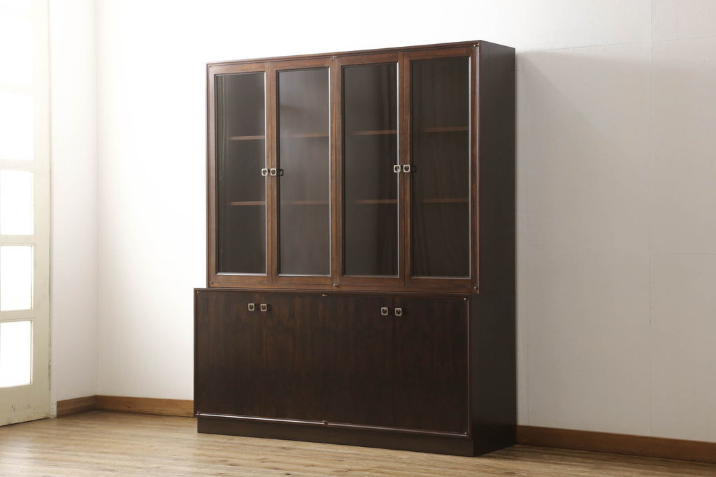 R-051075 ビンテージ家具 山品木工 ローズウッド 絶版品 高級感漂うキャビネット(収納棚、飾り棚、本箱、ブックケース、ヴィンテージ)拍卖