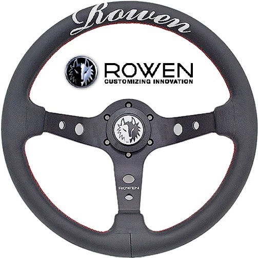 【M’s】ROWEN 本革 ディープ ステアリング 外径 330mm (BKレザー×REDステッチ) レーシングステアリング ハンドル ロェン ロウェン 7SR001拍卖
